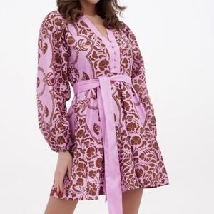 Boden Pink and Brown Long Sleeve Dress